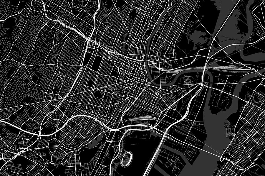 Newark New Jersey USA Dark Map Digital Art by Jurq Studio - Fine Art ...