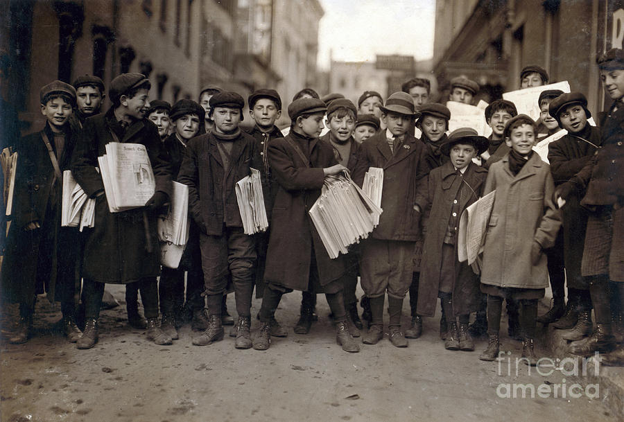 Newark Newsboys, Lewis Hine, 1909 Photograph by Science Source