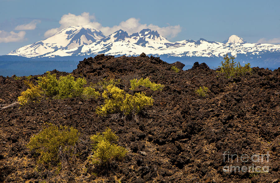 Newberry National Volcanic Monument and Three Sisters Mountains Photograph by David Millenheft