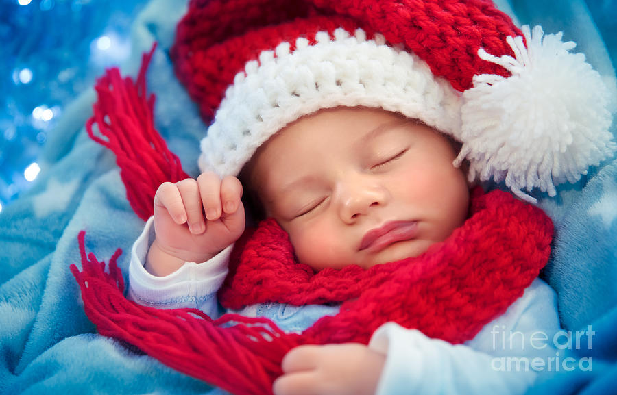 Newborn baby sleeping on Christmas eve Photograph by Anna Om