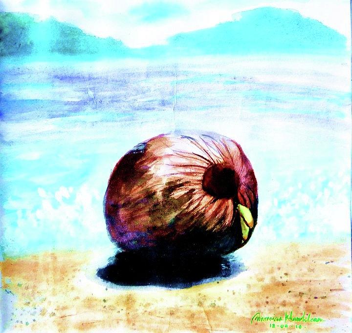 Newborn Coconut on the Beach Painting by Wanvisa Klawklean