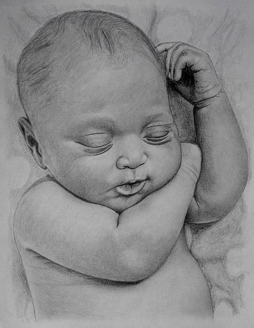 Newborn baby probably a girl stylized ink drawing  CanStock
