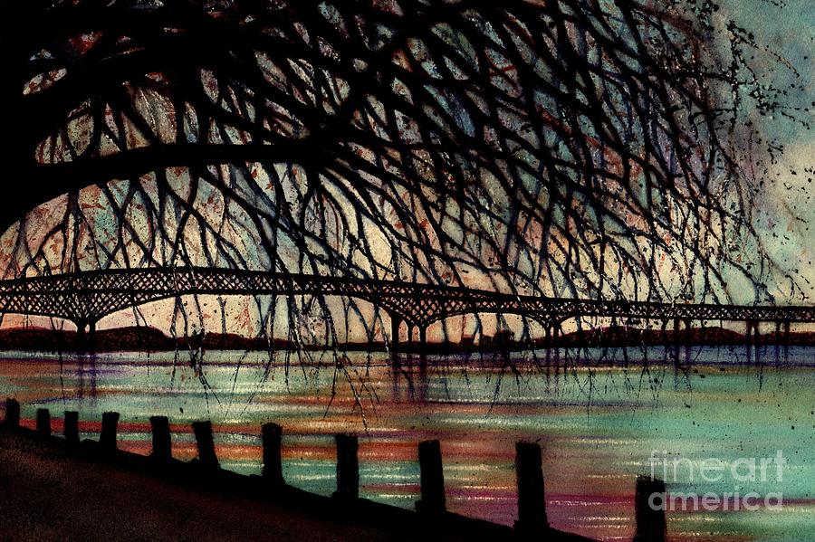 Newburgh - Beacon Bridge Evening sky - Custom Cropped Painting by Janine Riley