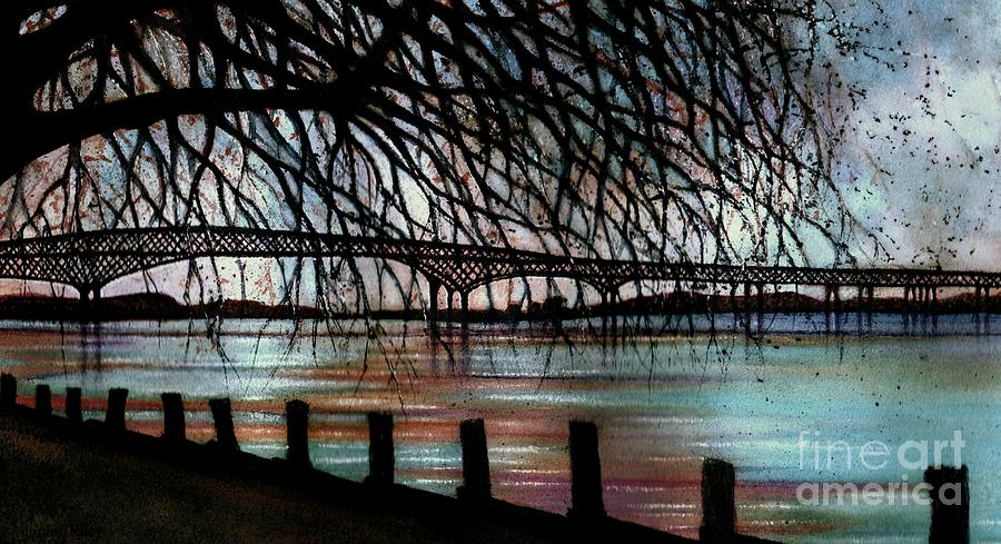 Newburgh - Beacon Bridge Night Sky Painting by Janine Riley