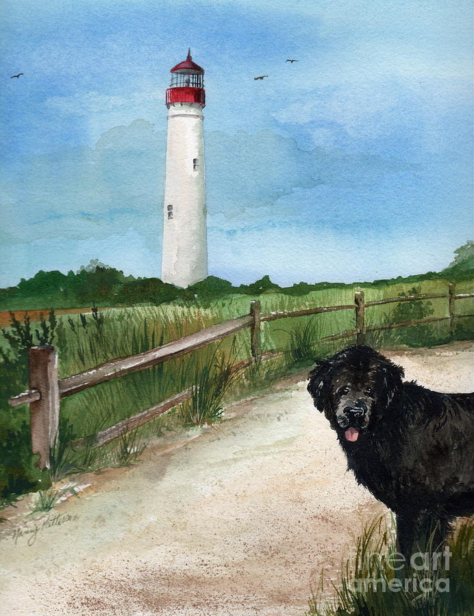 Cape May Lighthouse Painting - Newfy at Cape May Light  by Nancy Patterson