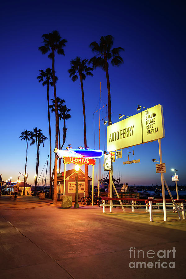 Newport Beach Auto Ferry Sign at Sunset Photograph by Paul Velgos