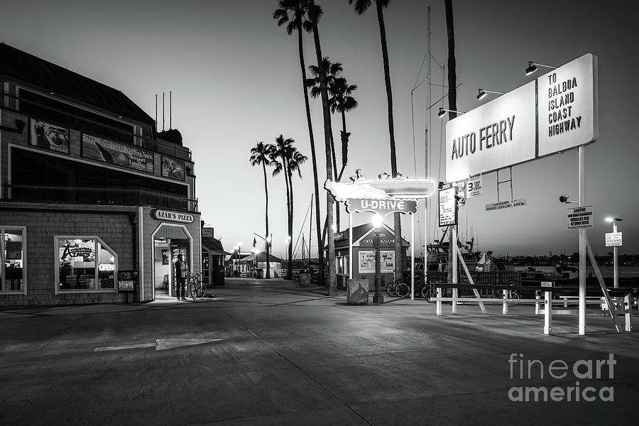 Newport Beach Balboa Auto Ferry Black and White Photo Photograph by Paul Velgos