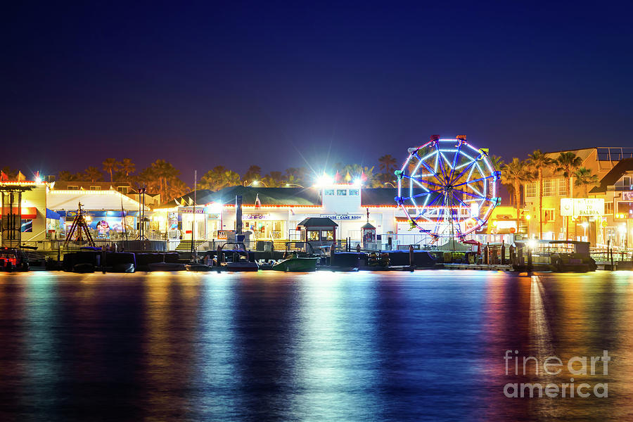 Newport Beach Balboa Fun Zone at Night Photo Photograph by Paul Velgos