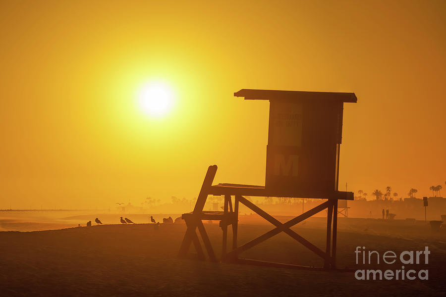 Newport Beach CA Lifeguard Tower M Sunset Photo Photograph by Paul Velgos