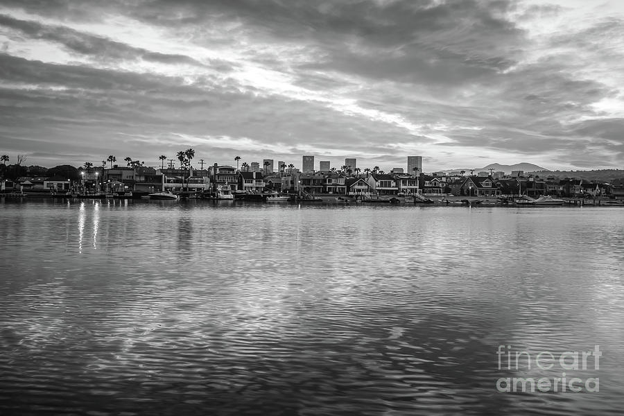 Newport Beach California Skyline Black and White Photo Photograph by Paul Velgos