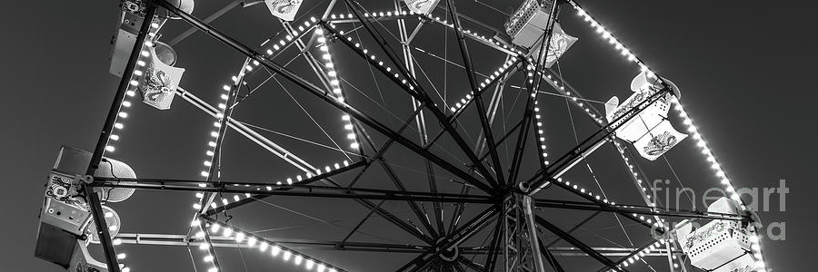 Newport Beach Photograph - Newport Beach Ferris Wheel Black and White Panorama Photo by Paul Velgos