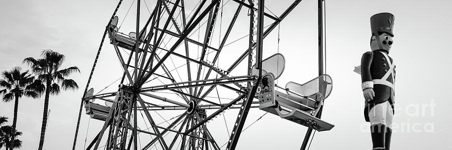 Newport Beach Ferris Wheel Bllack and White Panorama Photo Photograph by Paul Velgos