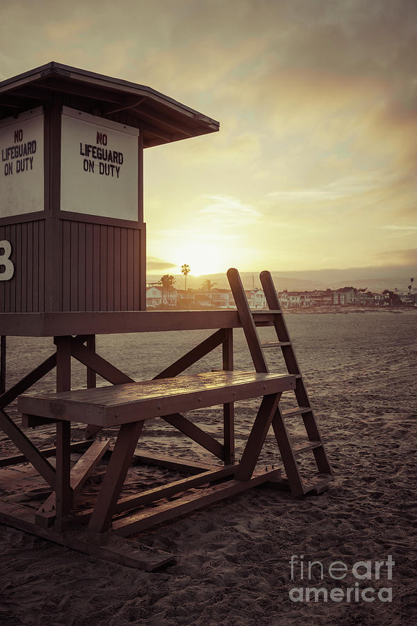 Newport Beach Lifeguard Tower B Sunrise Retro Photo Photograph by Paul Velgos