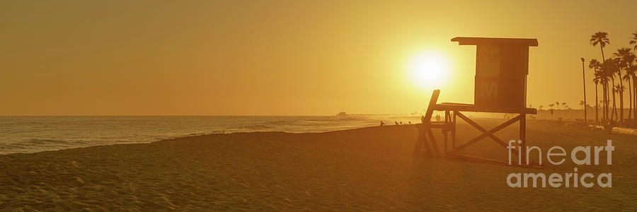 Newport Beach Lifeguard Tower M Sunset Panorama Photo Photograph by Paul Velgos