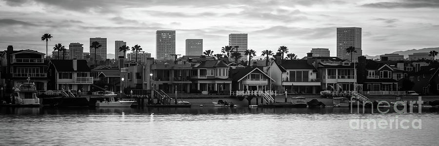 Newport Beach Skyline Black and White Panorama Photo Photograph by Paul Velgos
