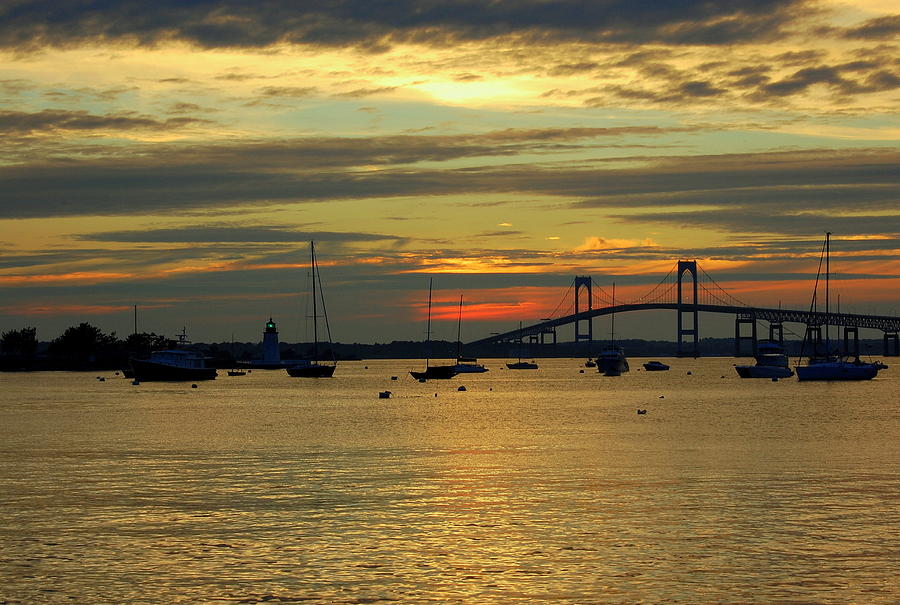 Newport Bridge Sunset Photograph by Matthew Griffin - Fine Art America