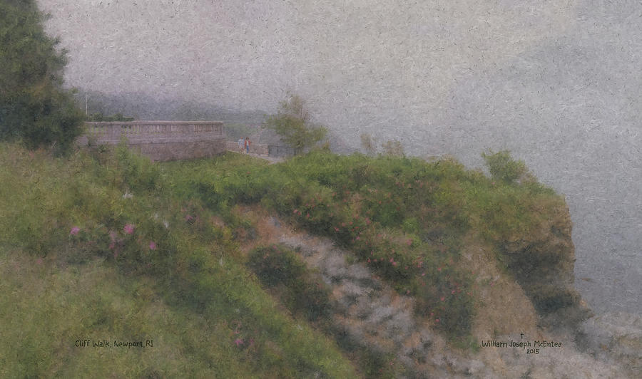 Newport Cliff Walk in the Fog Painting by Bill McEntee
