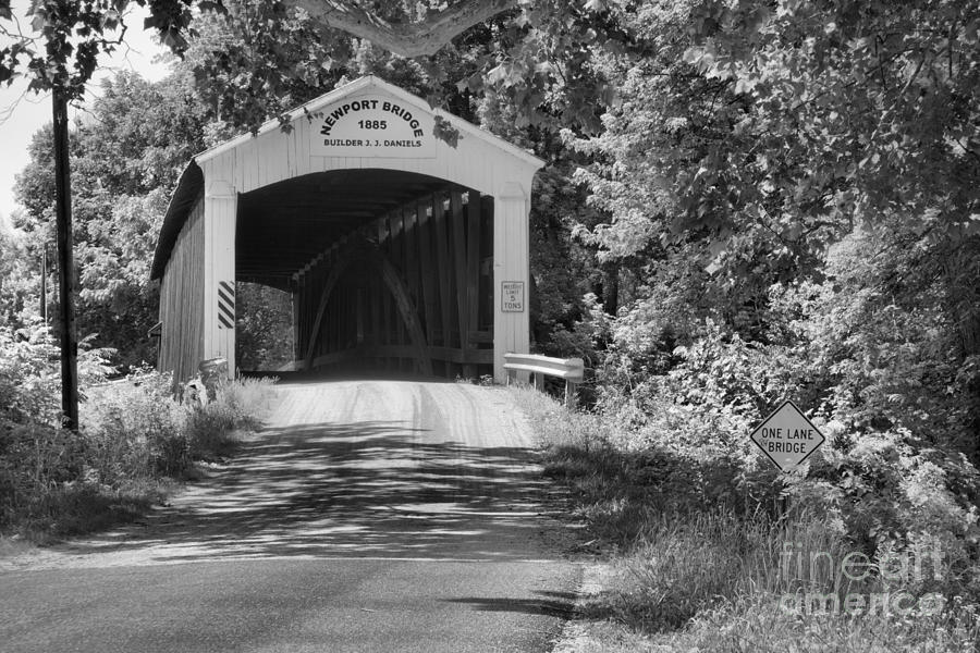 Newport Covered Bridge Landscape Black And White Photograph by Adam Jewell