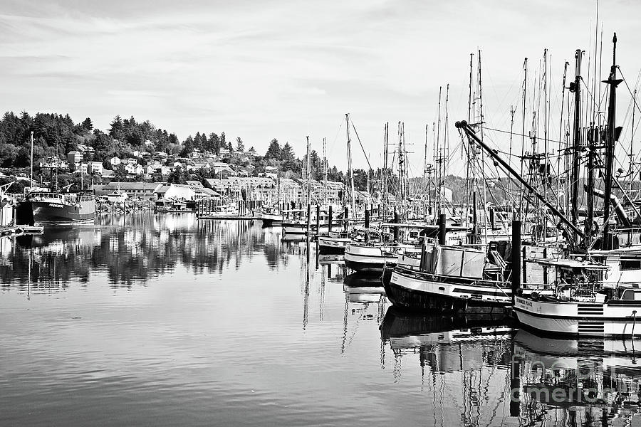 Newport Oregon Harbor - BW Photograph by Scott Pellegrin