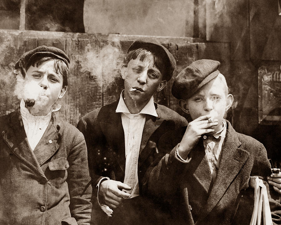 Vintage Photograph - Newsboys Smoking - 1910 Child Labor Photo by War Is Hell Store