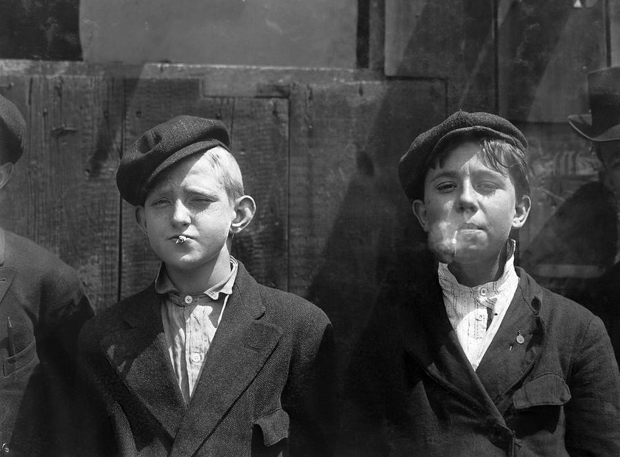 Newsies Smoking - St. Louis - 1910 Photograph by War Is Hell Store