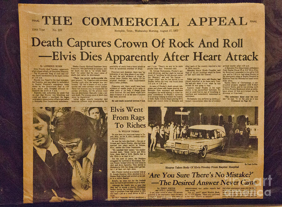 Elvis Presley Photograph - Newspaper Day Elvis Died  by Chuck Kuhn