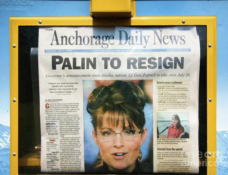 Newspaper Palin to Resign  Photograph by Chuck Kuhn