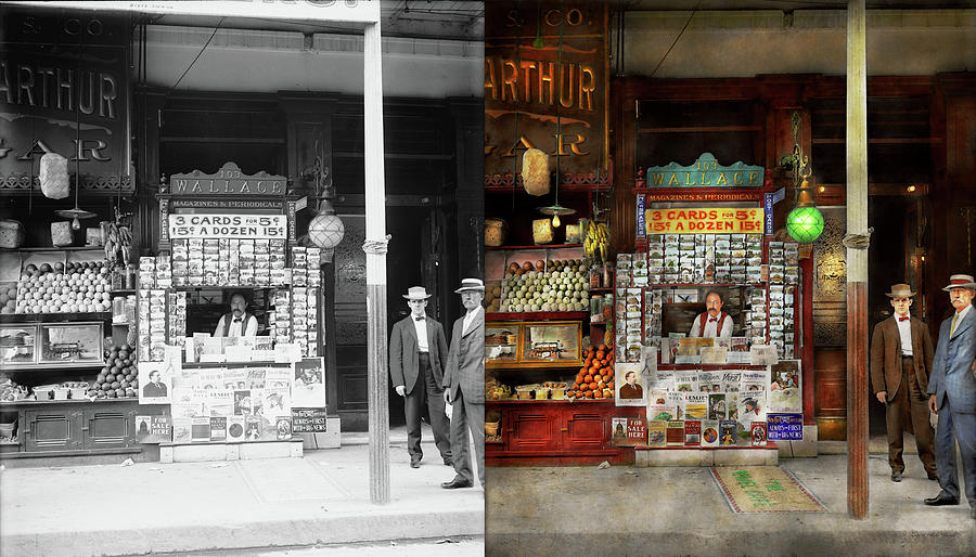 Newsstand - Standing room only 1908 - Side by Side Photograph by Mike Savad