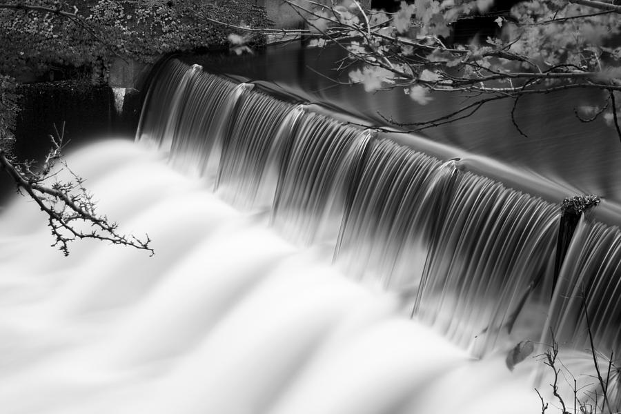 Newton Upper Falls Autumn Waterfall Black and White Photograph by Toby McGuire