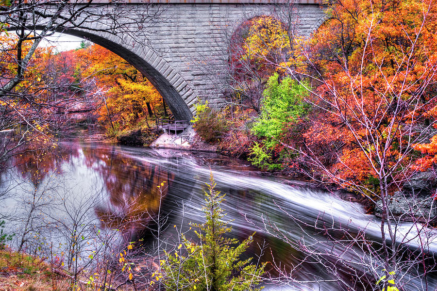 Newton Upper Falls Bridge Autumn Photograph by Toby McGuire