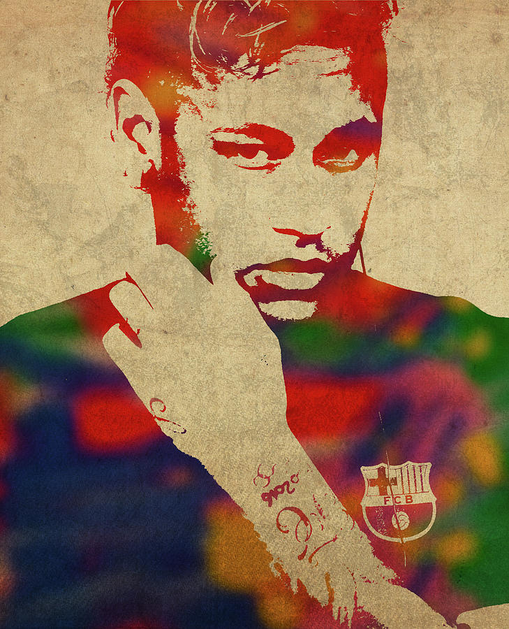 Soccer Mixed Media - Neymar Watercolor Portrait by Design Turnpike