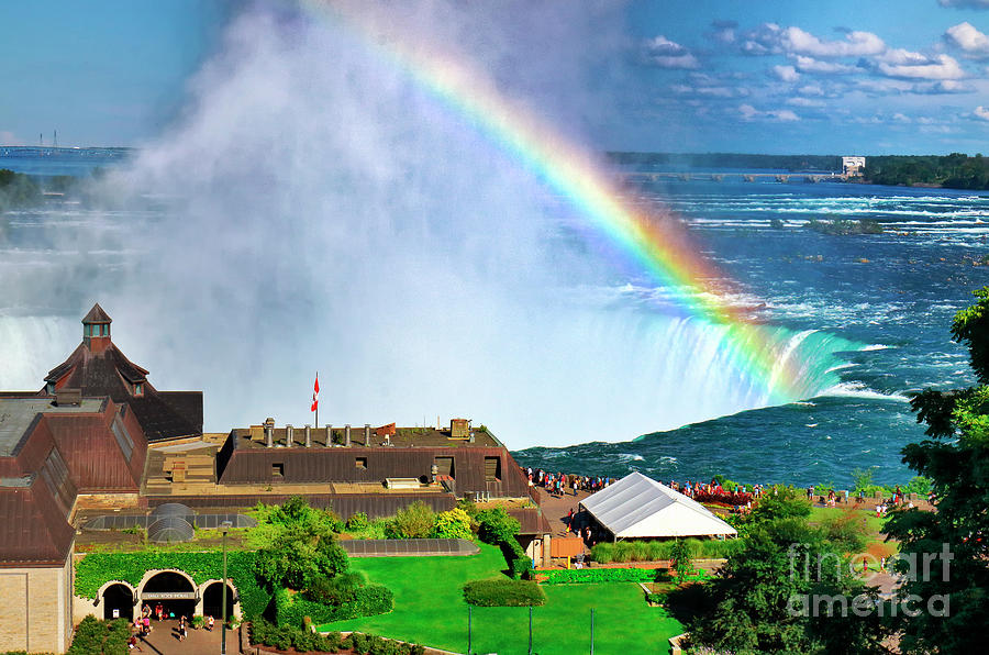 Niagara Falls and Welcome Centre with Rainbow Photograph by Charline Xia