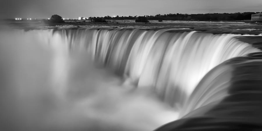 Niagara Falls At Dusk Black And White Photograph