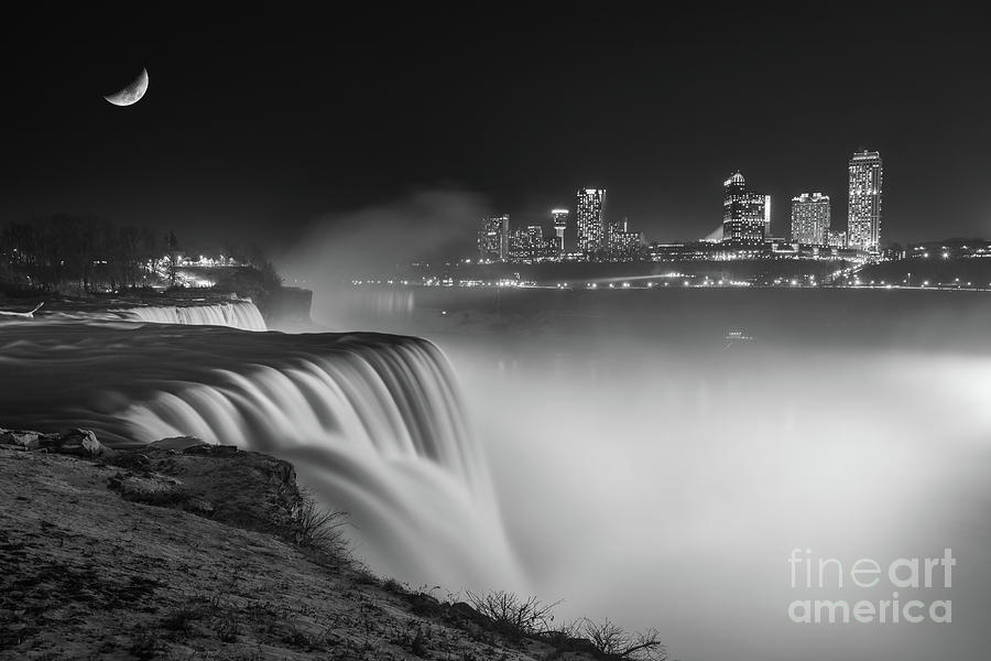Niagara Falls At Night BW Photograph by Michael Ver Sprill