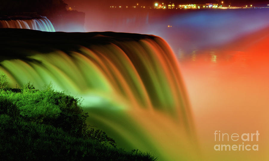 Niagara Falls Illumination of Lights At Night Photograph by Charline Xia