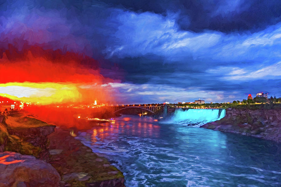 Niagara Falls Light Show - Impasto Photograph by Steve 