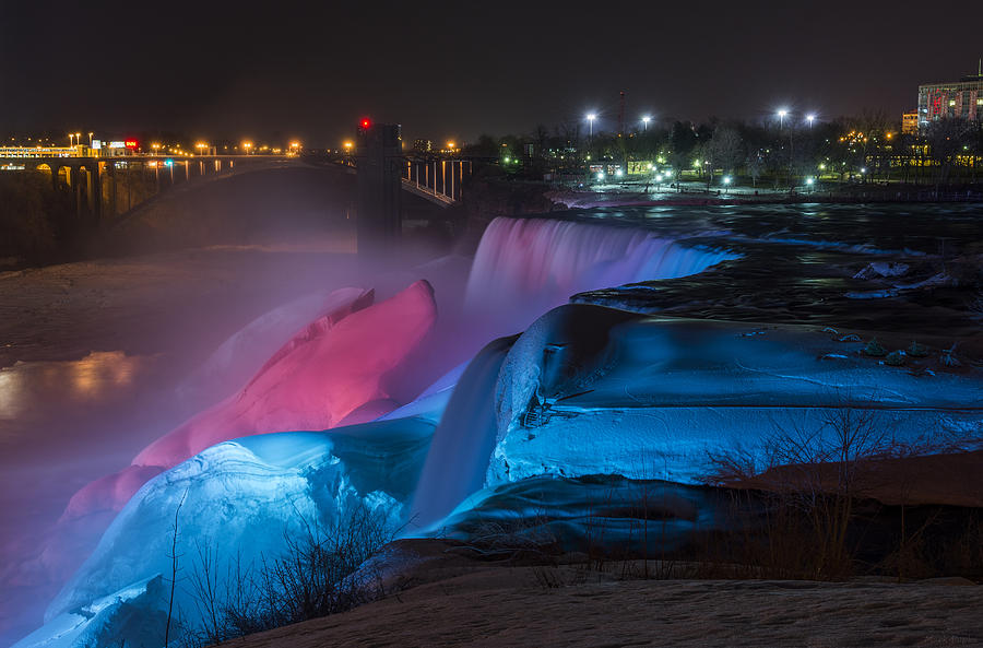 Waterfall Photograph - Niagara Falls light show by Mark Papke
