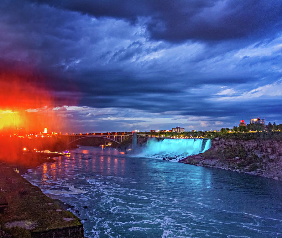 Nature Photograph - Niagara Falls Light Show by Steve Harrington