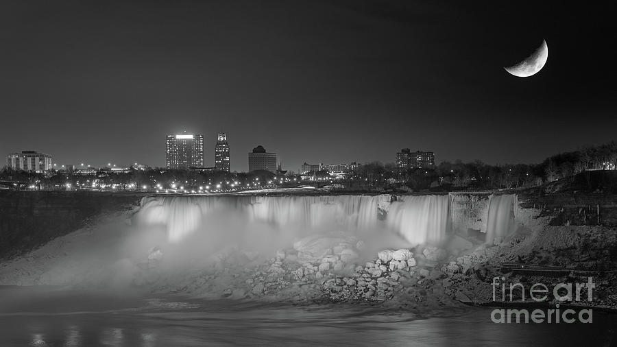 Niagara Falls Under The Moon BW Photograph by Michael Ver Sprill