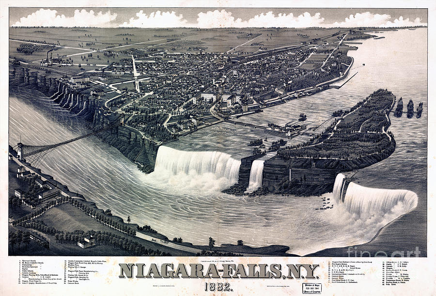 Vintage Drawing - Niagara Falls Vintage drawing 1882 Restored by Vintage Treasure
