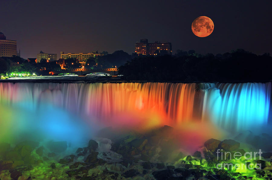 Niagara Falls with Rising Supermoon Photograph by Charline Xia
