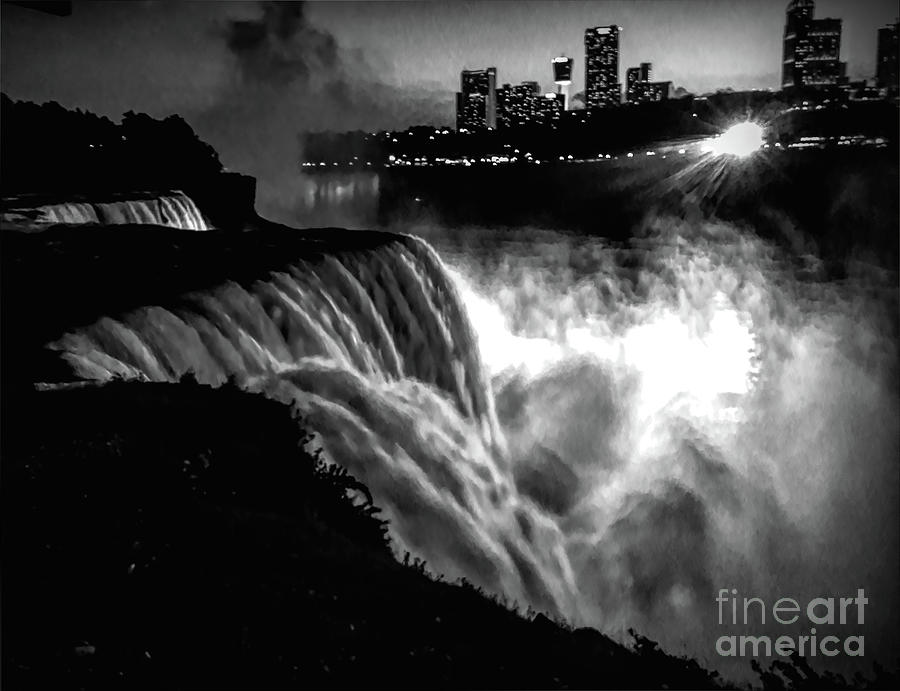 Black And White Photograph - Niagara At Night by Luther Fine Art