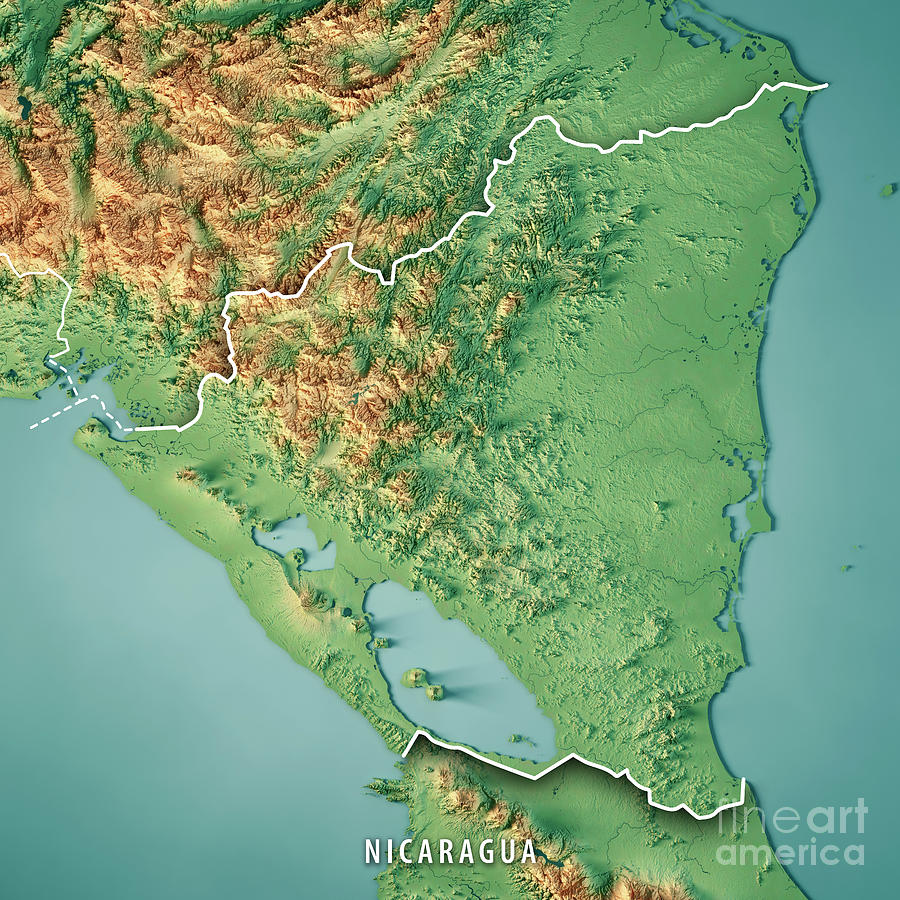 Map Digital Art - Nicaragua 3D Render Topographic Map Border by Frank Ramspott