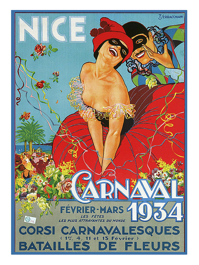 Vintage Painting - Nice, France, Carnival, secret lover by Long Shot