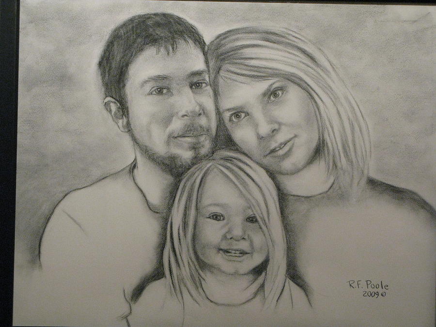 Family of five portrait in graphite pencil by True Image Fine Art