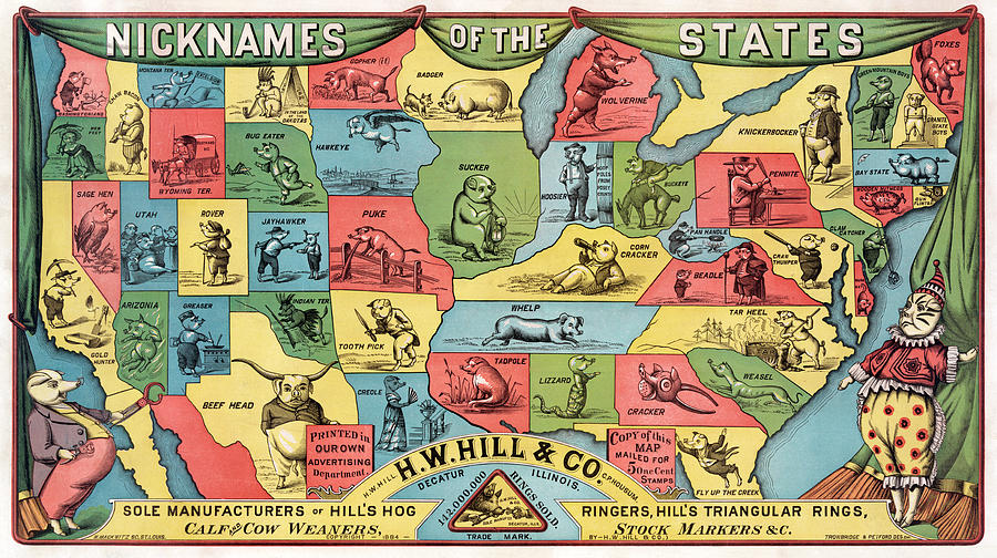 Nicknames of the States Drawing by HW Hill and Co