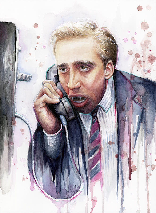 Nicolas Cage Painting - Nicolas Cage A Vampires Kiss Watercolor Art by Olga Shvartsur