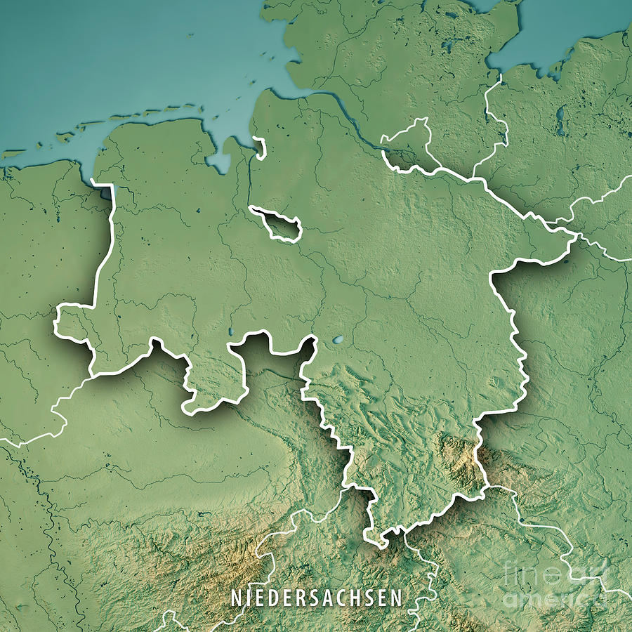 Niedersachsen Bundesland 3D Render Topographic Map Border Digital Art