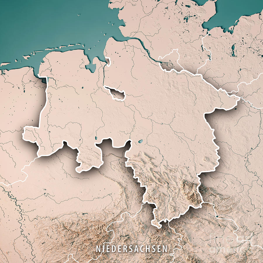 Niedersachsen Bundesland 3D Render Topographic Map Neutral Borde