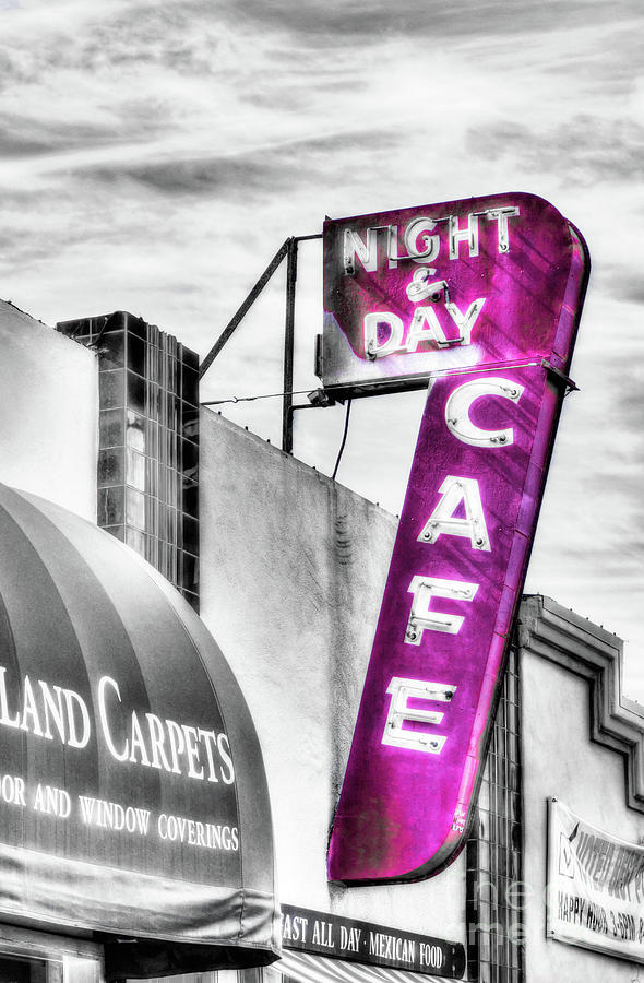 Sign Photograph - Night And Day Selective Color by Mel Steinhauer